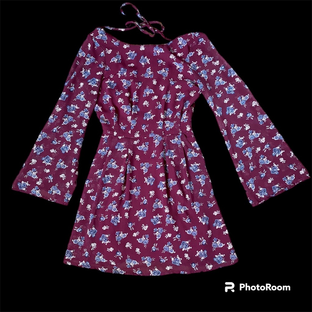 Burgundy Floral Long Sleeved Dress